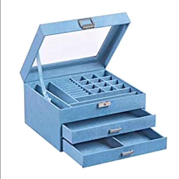 Songmics Storage & Organization Blue Velvet Lockable Jewelry Box
